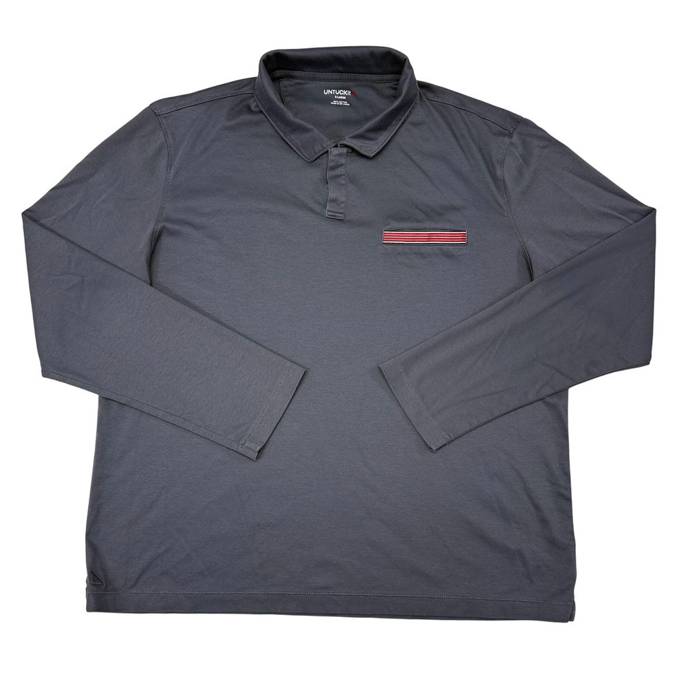 UNTUCKit Long Sleeve Polo Shirt Size XL‎ Gray Damaschino with Pocket Casual
